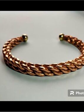 Braided Copper-Tone Open Cuff Bracelet for Men